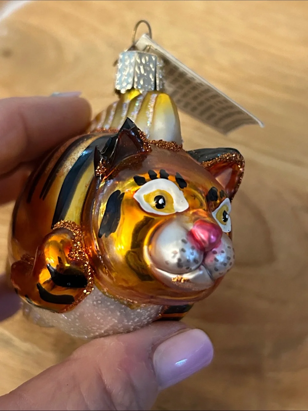 Old world Christmas Glass Tiger Kitty CatFish Ornament one ear broken